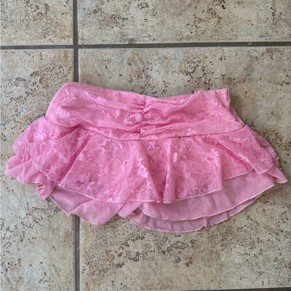 SHEIN Pink Lace Ruffle Skirt